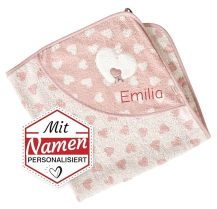 Sterntaler Kapuzenhandtuch Bestickt mit Namen für Baby & Kinder (Mädchen) 80x80 cm, Kapuzen-Badetuch (Emmi Girl, Rosa)