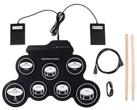 Yangers Elektrische Trommel für Kinder Anfänger, tragbare digitale elektronische faltbare Pads zum Aufrollen der Edrums mit 2 Fußpedalen und 2 Sticks für Kinder Jungen Mädchen Starter Geschenk