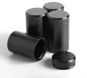 Tea Tins, Airtight Smell Proof Durable Multi-Use Portable Metal Herb Jar Container. Waterproof Aluminum Screw-top Lid Lock Odor (Black, 4PC/4.7OZ)