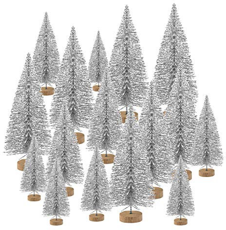 KUUQA 48Pz Mini alberi di Natale Bottiglia Pennello Alberi Modello da tavolo Alberi per decorazioni natalizie Decorazioni fai-da-te Decor Diorama Modelli (Argento)