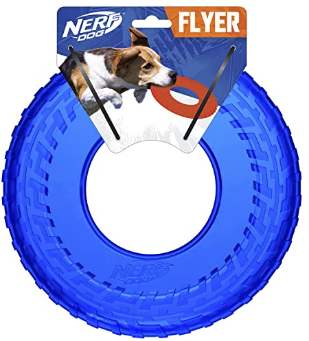 Nerf Dog Enhanced TPR Tire Flyer, 10-Inch Lightweight Flying Disc Fetch Toy for Dogs, Blue