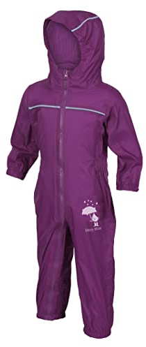 Hazy Blue Rain Drop Puddle Suit Waterproof All In One Kids Rain Suit (Purple, 7-8 Years)