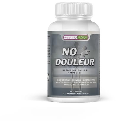 Healthy Fusion, No+Douleur | Puissant traitement anti-inflammatoire | Analgésique et régénérateur | Curcuma, Glucosamine, Chondroïtine | Éliminez la douleur | Formule efficace | 90 gélules