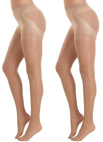 MANZI Tummy Control Top Pantyhose for Women Sheer Black Tights with Reinforced Toe High Waist Tights 40D