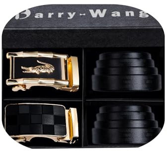Barry.Wang Gürtel Herren 2 Stück Ledergürtel Ratsche Automatikschließe für Anzug Gürtel-3,5cm Breite Business mit Geschenkbox Schwarz