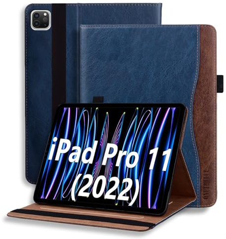 ONETHEFUL Coque pour iPad Pro 11 (2022/2021/2020/2018) Tablette Housse de Protection Étui Pencil Holder Support avec Auto Schlaf/Aufwach en Cuir PU pour iPad Pro 11(4e/3e/2e/1e Génération) Bleu