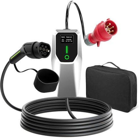 AWESAFE Typ 2 EV Ladegerät, 11kW, instellbarer Ladeleistung 6/8/10/13/16A, 5 Meter, 3 Phasig, CEE-Stecker, Tragbares EV Ladekabel mit LED Digitalanzeige, Mobile Wallbox für Elektroauto