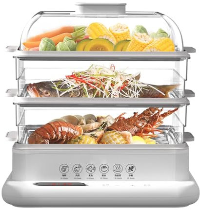 Vnook Vaporiera elettrica for Cucinare, Vaporiera for Verdure, Vaporiera Rimovibile a 3 Livelli con prenotazione 12 Ore Ciclo di Vapore a 360° Anti-scottatura for Verdure, Carne, Pesce