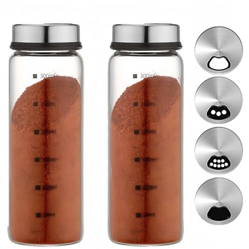 XZJYXJN Salt and Pepper Shakers Set Large Salt Shaker with Adjustable Pour Holes,Glass Salt and Pepper Dispenser Spice Jars with Stainless Steel Lid,Salt Shakers for Kitchen