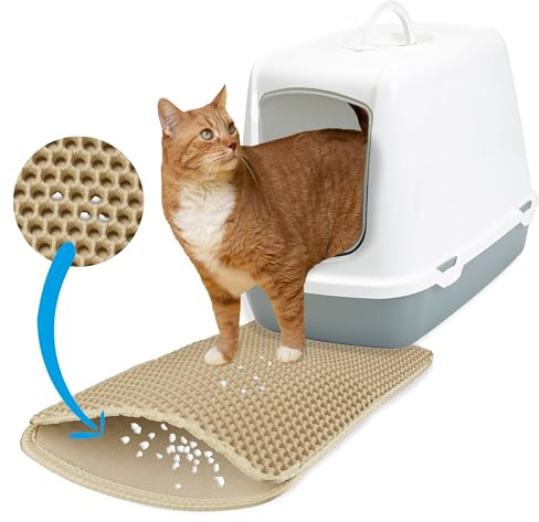Tappetino Lettiera per Gatti Beige XS : Tappetino per Lettiera 30 x 40 cm Lavabile Extra Piccolo – Tappetino Antispreco Lettiera – Tappetino Salvaspazio per Lettiera Gatti – Inovida