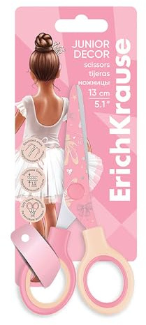 Erich Krause Tijeras infantiles de 13 cm con diseño de bailarina a partir de 3 años, cuchillas de acero inoxidable con puntas redondeadas, tijeras para manualidades con asas antideslizantes, tijeras