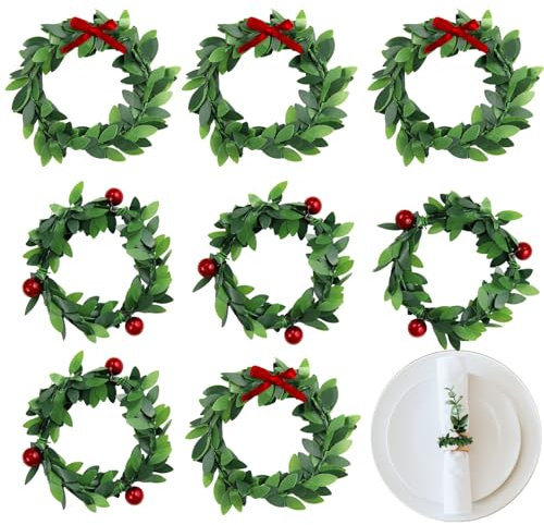 CHENYU 12 Stück Set Weihnachten Serviettenringe 6 cm Halter Zwei Stile Grüne Serviettenringe Weihnachten Kerzenring fur Thanksgiving Tag Weihnachten Party Tischdekoration