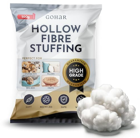 GOHAR Premium Hollow Fibre Filling - 500 Gram Springy Polyester Stuffing for Pillows, Cushions, Toys, Pet Beds & Handmade Crafts - Soft, Resilient & Shape