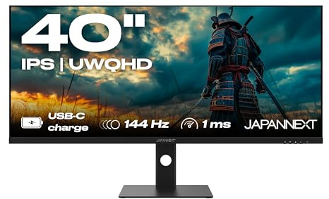 JapanNext Gaming Monitor 40“ 144Hz 1ms IPS UWQHD (3440 x 1440) | Aufladen über USB-C (90 W) Neigungsverstellbar Integrierte Lautsprecher | G-Sync/FreeSync | 2 Jahre Garantie | JN-IPS401UWQHD144-C90W