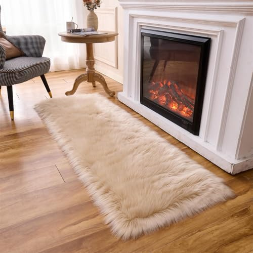 Arbosofe Ultra Soft Faux Fur Rug, Area Rugs, Beige Fluffy Shaggy Fur Rug for Bedroom & Living Room, Kids Room Decor, 2 x 6 Feet Rectangular