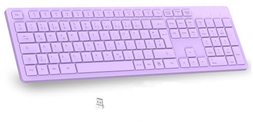 LeadsaiL K786 Kabellose Tastatur QWERTZ Deutsch - 2.4 GHz USB, Multimedia Tasten, leise für PC Laptop Windows (Lila)​