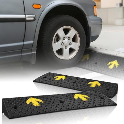 Magshion 4.5 Rise Threshold Ramp for Doorways, 37.5 Wide Heavy Duty Rubber Non-Slip Driveway Curb Ramp for Wheelchair, Car, Truck, Motorcycle, Loading Dock, 2-Pack