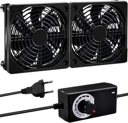 Joycabin 2 x 120mm Lüfter 12V Gehäuselüfter, Computer lüfter mit Geschwindigkeitskontrolle, AC 220V 240V Fan, PC Lüfte, Bürstenlos Kühlung lüfter für PC Computer Laptop, TV Box, AV Kabine, Router
