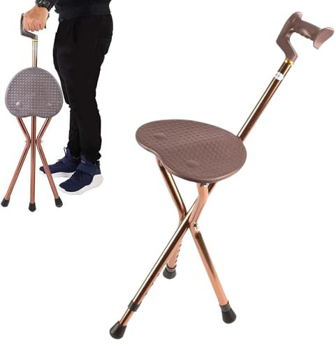 AIRM Heath Gehstock mit Sitz für Männer Kapazität, große Sitzbrett Faltbare Sitzstange, Cane und Hocker Dual-use für ältere Männer (Aluminium Gehstock mit Sitz (7993)