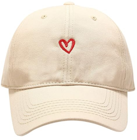 pxjsdwe cappy Frauen, Baseball Cap Damen mit Herzförmiges Stickmuster Baumwolle Mütze Verstellbarem Kappe Sommer Outdoor Sports Sonnenschutz Basecap Sonnenhut Beige