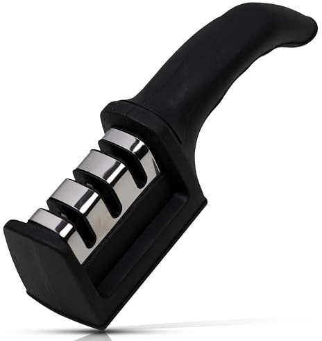 Affilacoltelli Professionale Manuale a 3 slot – Affila Coltelli da Cucina con Acciaio e Ceramica - Affilatore per Coltelli Antiscivolo