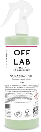 OFF LAB Detergente universale per la cucina, formula multiuso ecologica per grasso olio e macchie ostinate su piani cottura, tessuti e superfici domestiche - Profumo di muschio ipoallergenico - 500 ml