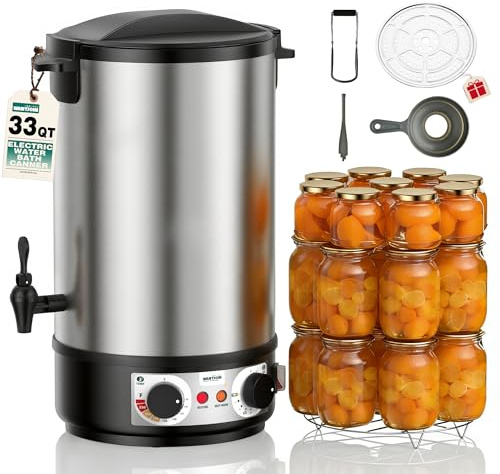 WantJoin Water Bath Canner - 2000W 33QT Stainless Steel Electric Canner, Adjustable Temp (86-212°F) & Timer (30-180min), Includes Rack, Jar Lifter, Funnel for Home Canning, Makes 11 Quart Jars