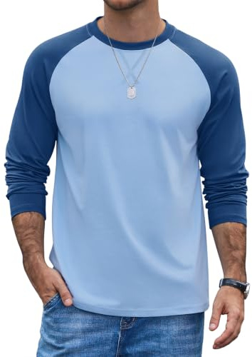 COOFANDY Mens Long Sleeve T Shirt Raglan Cotton T-Shirt Baseball Tops Crew Neck Colour Block Tee Regular Fit
