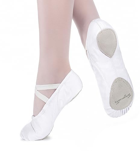 tanzmuster Ballettschuhe Mädchen - Charlie - Geteilte Ledersohle - weiß Größe 34- Ballettschläppchen für Kinder - weiße Tanzschuhe fürs Ballett