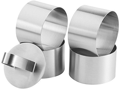 Milai Kuchenringe,Edelstahl Speisering Stamper Essen Kochen Präsentation Ringe Form,KuchenForm Kuchen Schimmel 4 Set enthält 4 Ringe, 4 Lebensmittel Pressen