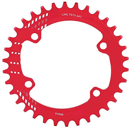 Tbest Narrow Wide Chainring 96mm BCD 32T 34T 36T 38T ycle Single Chain Ring Guard Compatible M6000 M7000 M8000 Mountain Bike (Red/Black, Aluminum Alloy)(34T Red)