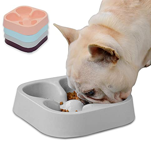 Hifrenchies Healthy Slow Feeding Dog Bowl for French Bulldog -Slow Feeder Dog Bowl Fun Feeder No Chocking Dog Cat Food Water Bowl with Striped or Four-Leaf Clover Pattern (Four-Leaf Clover Bowl Grey)