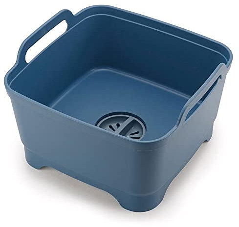 Joseph Joseph Wash & Drain - Kitchen Spülschüssel, Abwaschschüssel mit Griffen und Ablaufstopfen, 9 Liter - Dunkelblau