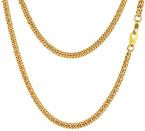 FindChic Collar de Cadena Cubana Acero Inoxidable Cadena Dorada 3mm de Ancho 46cm de Longitud, Regalos de Cumpleaños, Navidad y Aniversario para Hombre Chico Novio Amigos con Caja de Regalo