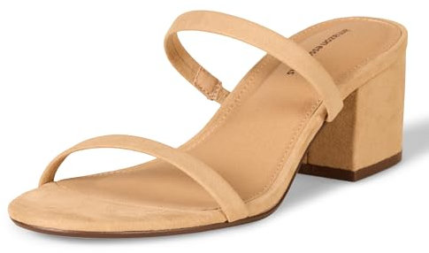 Amazon Essentials Damen Dünne Pantolette mit zwei Riemen und Absatz, Bräunen, 39 EU