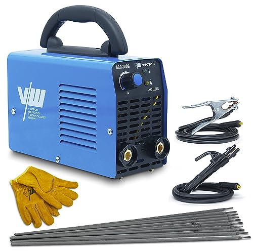 Soldador Inverter 200A Máquina de Soldar ARC- Dispositivo de Soldadura con Inversor de Electrodos - Pinza de Tierra, Portaelectrodos,10 Electrodos de Soldadura y un par de Guantes de Protección