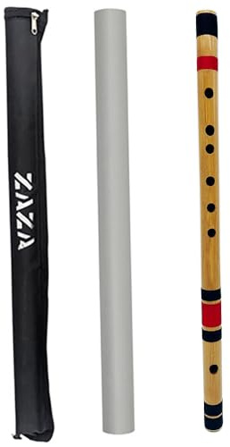 Zaza Percussion- Professional Polished Bamboo Bansuri Flute - (Indian Flute) With Carry Bag (16'' D- Sharp Middle)