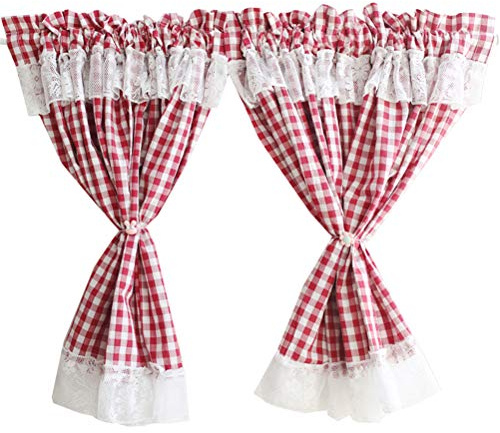 ACMHNC Mantovane per Tende, Tenda Corta a Quadri in Stile Rustico, Decorazione da Finestra, Tenda a Rete per Cucina, Bistrot, Sala da Pranzo, Bar, Set da 2 Pezzi,W x H 115x80cm