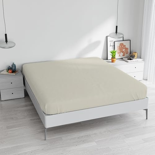 Lenzuolo Sotto MAX COLOR con Angoli Elasticizzati da 25 cm Letto Matrimoniale 170x200 cm, 100% Cotone Made in Italy - Tinta Unita PANNA