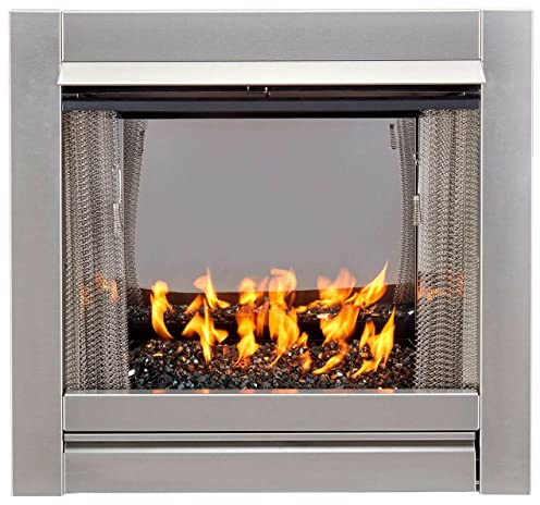 Duluth Forge Ventless Stainless Outdoor Gas Fireplace Insert with Reflective Black Glass Media - 24,000 BTU, Manual Control - Model# DF450SS-G-RBLK