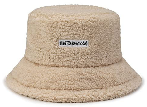 Bob Mütze Winter Thermo Teichhut aus Wolle Chic Hut Melonenhut Glocke Elegant Fischerhut Stickerei Buchstaben Mode Mütze Lässig Reisen Hochzeit Shopping für Damen und Mädchen, Beige, 58/60 cm