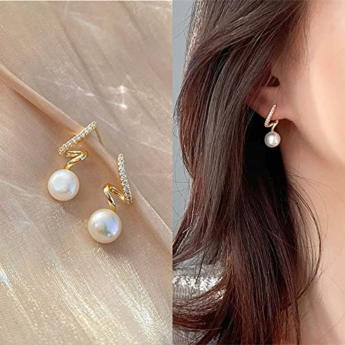 TseenYi Vintage Pendientes Oro Perlas Diamantes Imitación Brillo Cz Studs Novia Joyas Para Mujeres Y Niñas