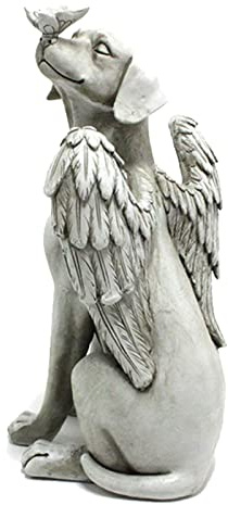 Fdit Estatua Conmemorativa de Perro ángel, Piedra Conmemorativa de Mascota de Resina Sintética Vívida y Exquisita Tallada a Mano Adecuada para Jardines Al Aire Libre