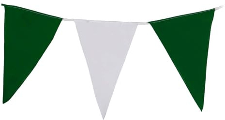 Deitert Wimpelkette XXL grün-weiß aus Stoff - EXTRA GROßE WIMPEL » Premiumqualität « Wind- und Wetterfest an Nylonseil 50 Meter
