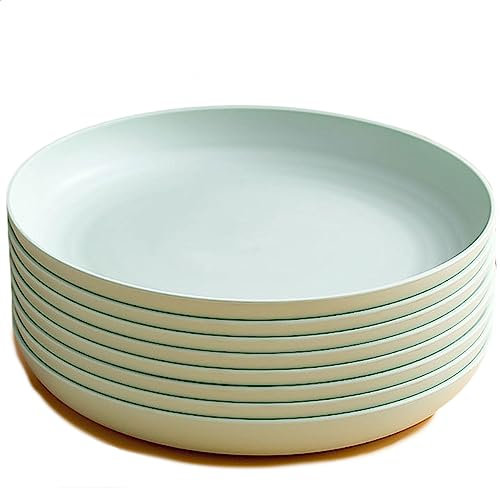 NGDECOR Piatti di Plastica Profondi Grandi 8 Pezzi, Infrangibile e Riutilizzabile, Piatti Leggeri per Pasta e Scodella Rotonda per Gnocchi, Microonde e Lavabile in Lavastoviglie,Green-10inch