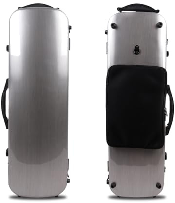 WUQIMUSC Violin Case 4/4 full size Carbon fiber Oblong Hard shell Rectangle violin case Soft padding with Backstraps &Music Sheet Bag (Silver)