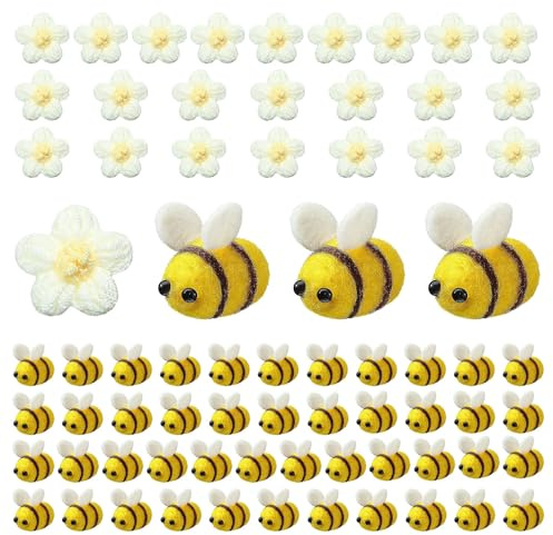 Dbuwqips 72 Piezas Abejas Mano Decoración de Fieltro Colgantes para Manualidades DIY Flores de Ganchillo Blancas Decoración de Ropa