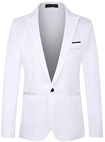 2024 Nuevo - Traje para Hombres Corte Ajustado Un Botón Sólido Blazers Chaqueta Trajes de Negocios Fiesta de Boda Trajes de Volver para Hombres Chaqueta de Cuero Hombre Negro sin, blanco, L