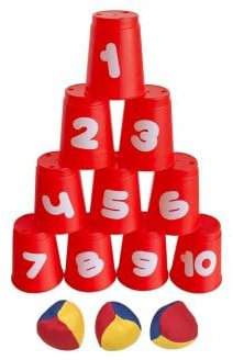 Chamboule Tout 10 gobelets Plastique + 3 balles - Jeu de Massacre, Casse Boite - Kermesse, Animation - Set Jouet Plein air et Carte