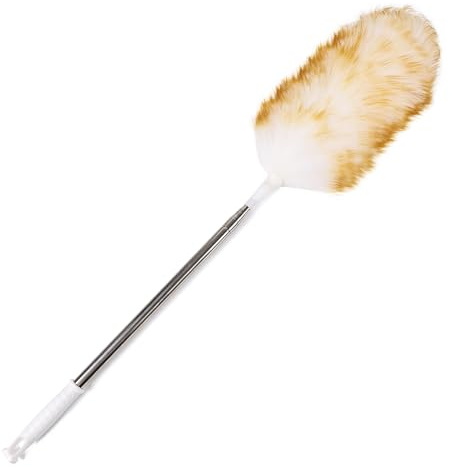 Lambswool Extendable Duster 29-110 Inch, Anti-Static Flexible Head, Stainless Steel Pole for High Ceilings, Fans, Interior & Roof Dusting.